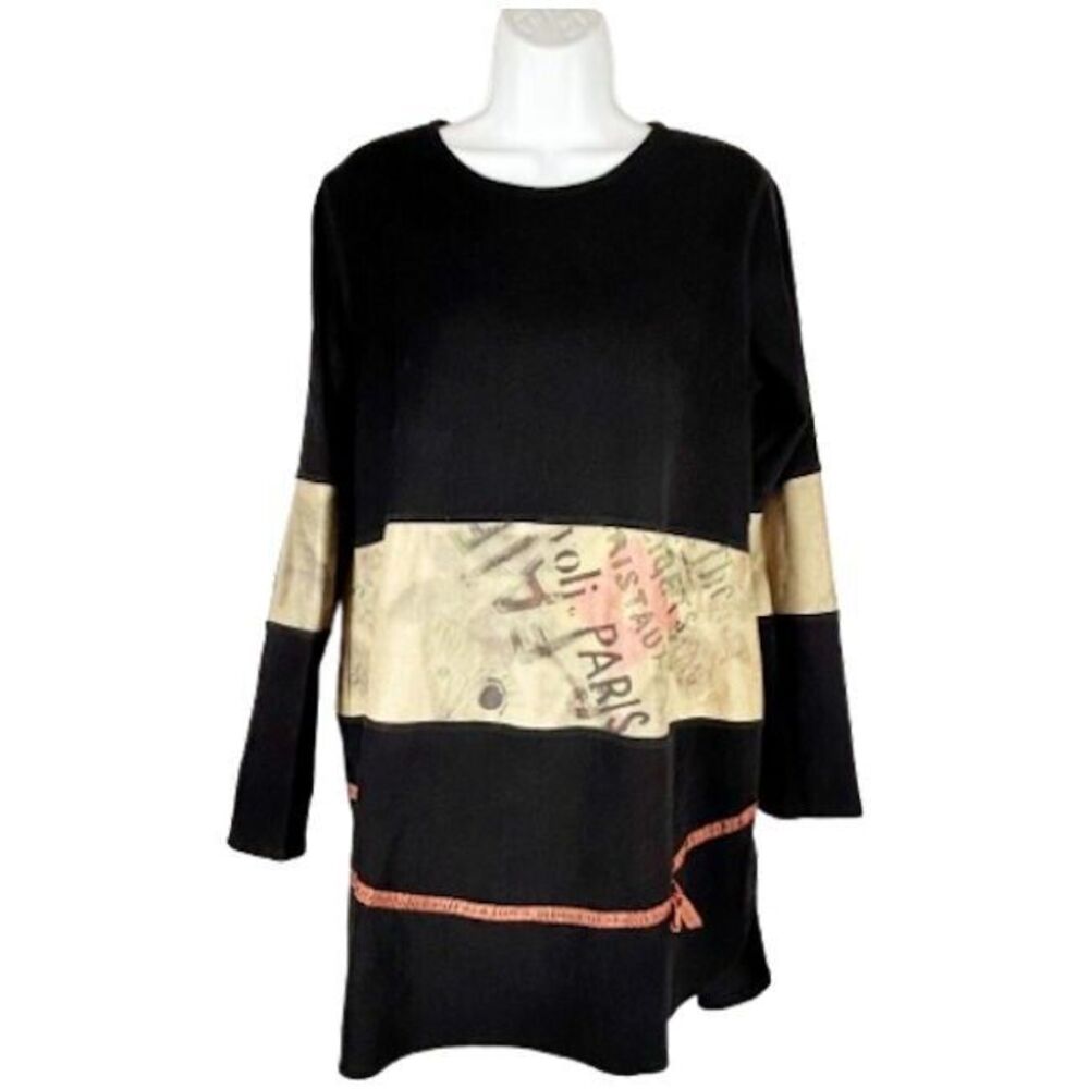 Visual Professional Dress M Art to Wear Black Olive Green Knit Ribbon Bow Trim